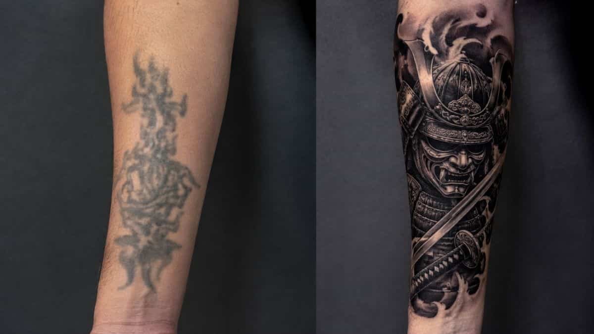 Ejemplo de cómo un cover-up tapa un tatuaje anterior