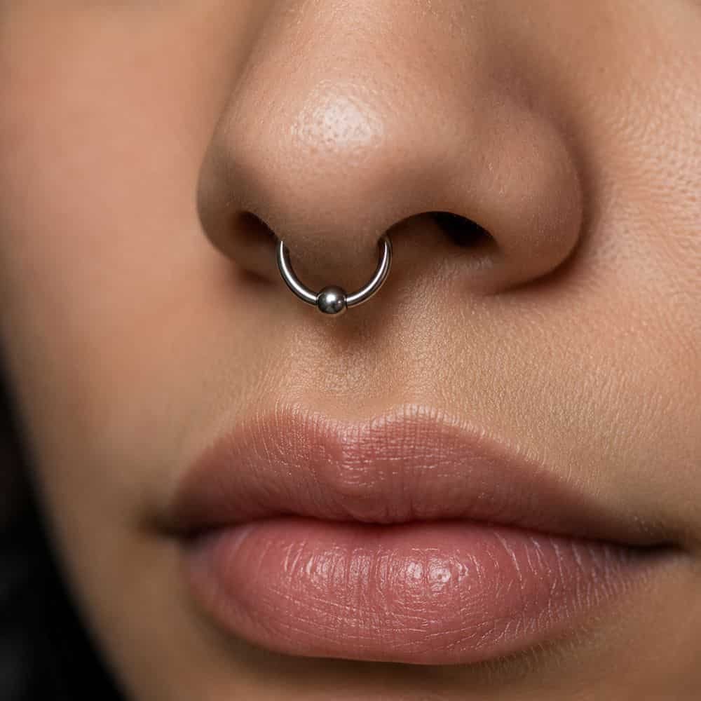 Perforación de septum con aro de titanio en el tabique